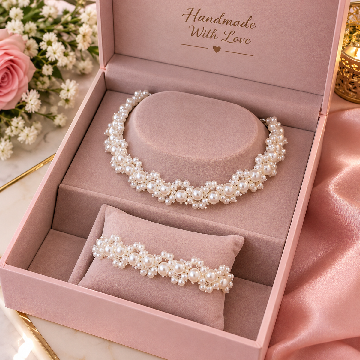 Swirl Pearl Necklace & Bracelet Set