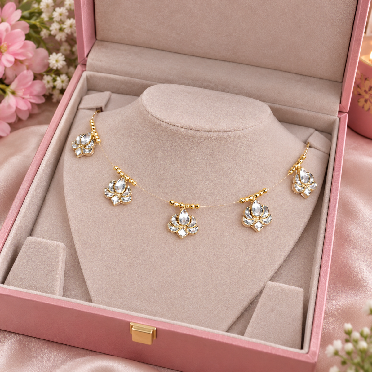 Lotus Kundan Invisible Necklace