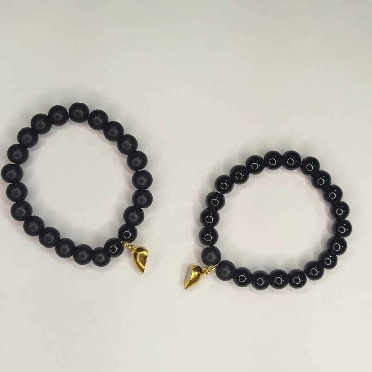 Couple Braclete With Magnet Heart (Mate & Glossy Black)