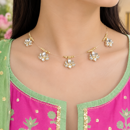 Lotus Kundan Invisible Necklace