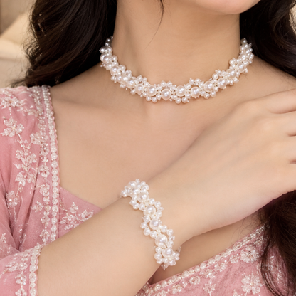 Swirl Pearl Necklace & Bracelet Set