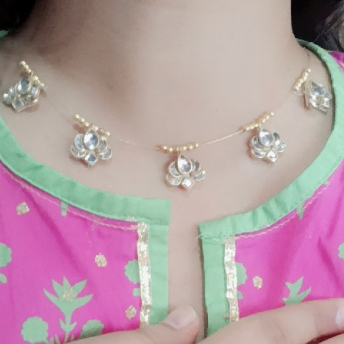 Lotus Kundan Invisible Necklace