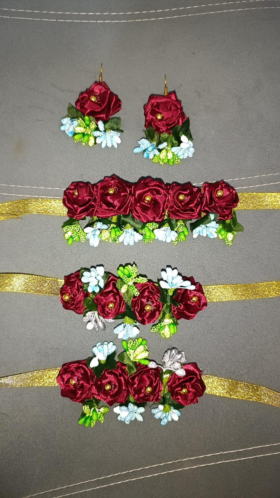 Ribbon Floral Jewelry Gajra Set (Choker, Gajry, Earrings)