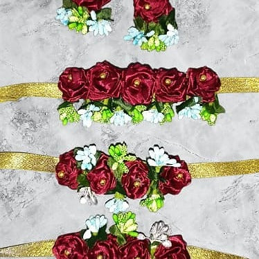 Ribbon Floral Jewelry Gajra Set (Choker, Gajry, Earrings)