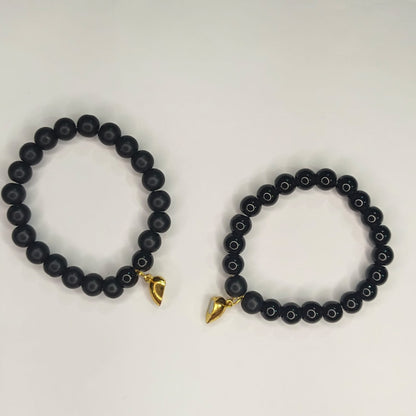 Couple Braclete With Magnet Heart (Mate & Glossy Black)
